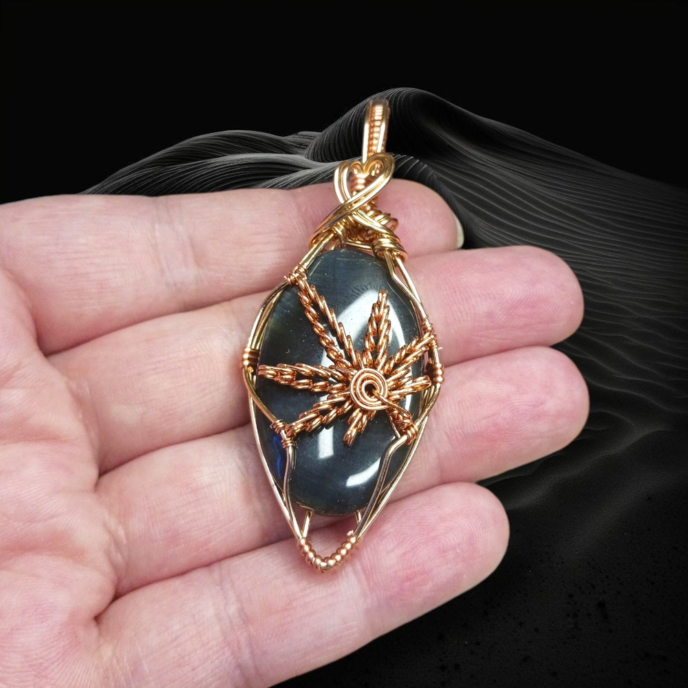 Artisan Blue Tiger Eye Cannabis Leaf Pendant